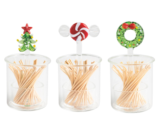 Christmas Glass Toothpick Caddy Sets