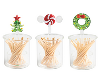Christmas Glass Toothpick Caddy Sets