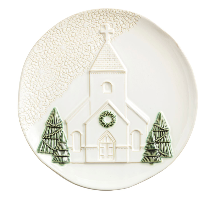 Pressed Lace Christmas Church Platter