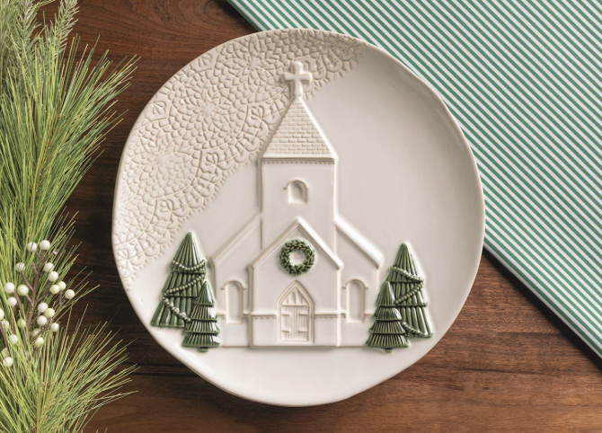 Pressed Lace Christmas Church Platter
