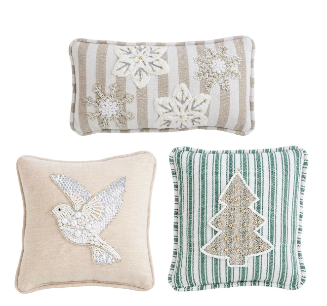 White Christmas Mini Beaded Pillows
