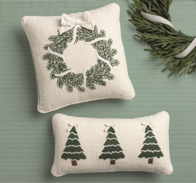 Crewel Christmas Embroidered Pillows