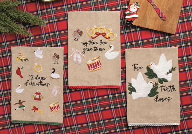 12 Days of Christmas Embroidery Towel
