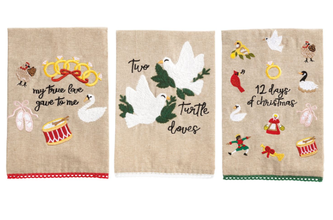 12 Days of Christmas Embroidery Towel
