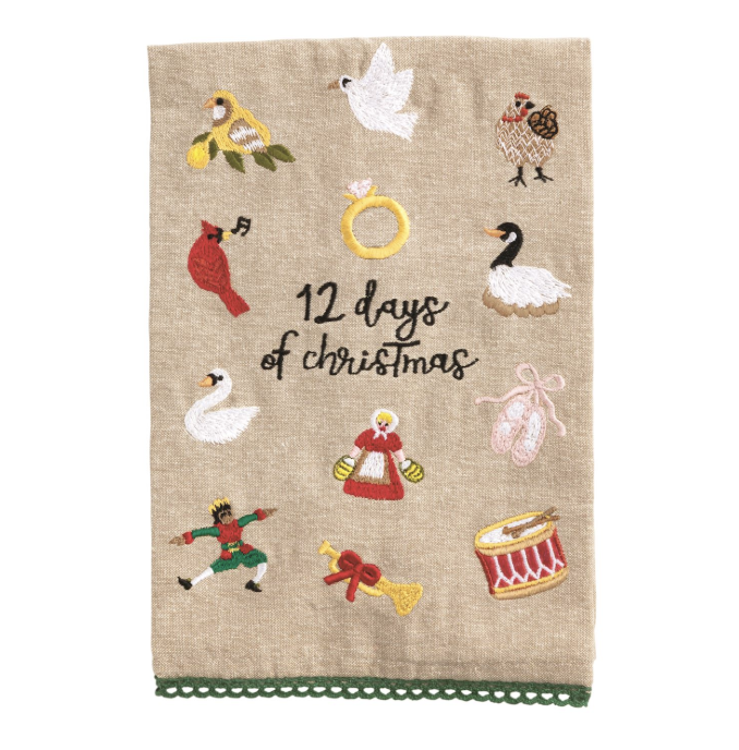 12 Days of Christmas Embroidery Towel