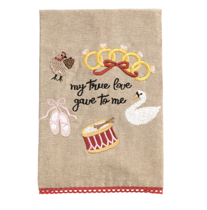 12 Days of Christmas Embroidery Towel