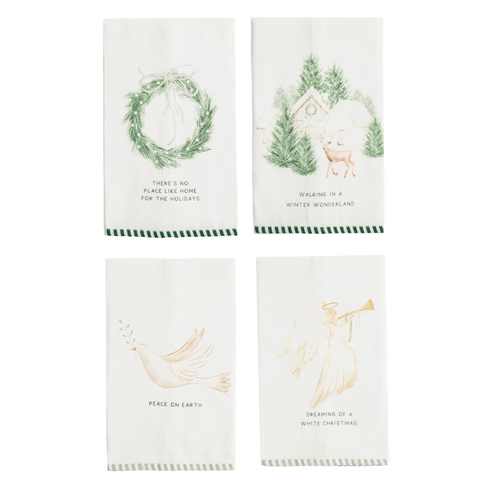 White Christmas Stripe Hem Towel