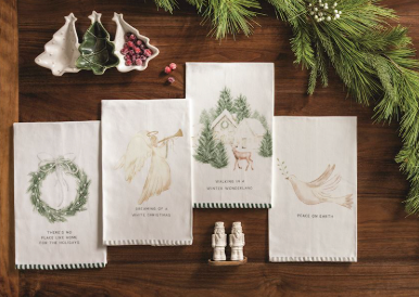 White Christmas Stripe Hem Towel