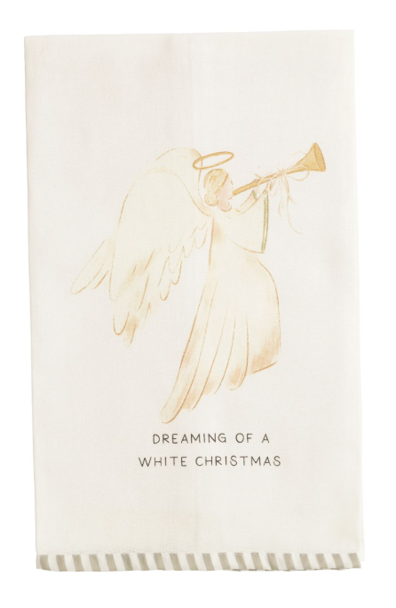 White Christmas Stripe Hem Towel