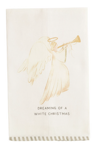 White Christmas Stripe Hem Towel