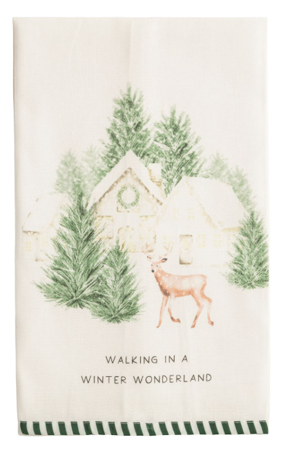 White Christmas Stripe Hem Towel