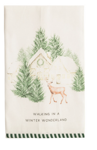 White Christmas Stripe Hem Towel