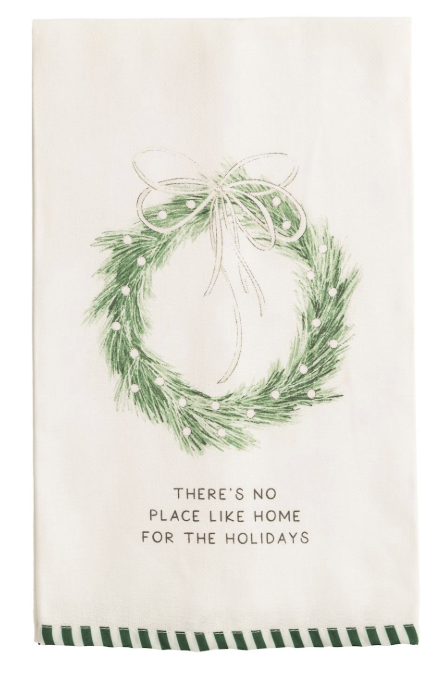 White Christmas Stripe Hem Towel