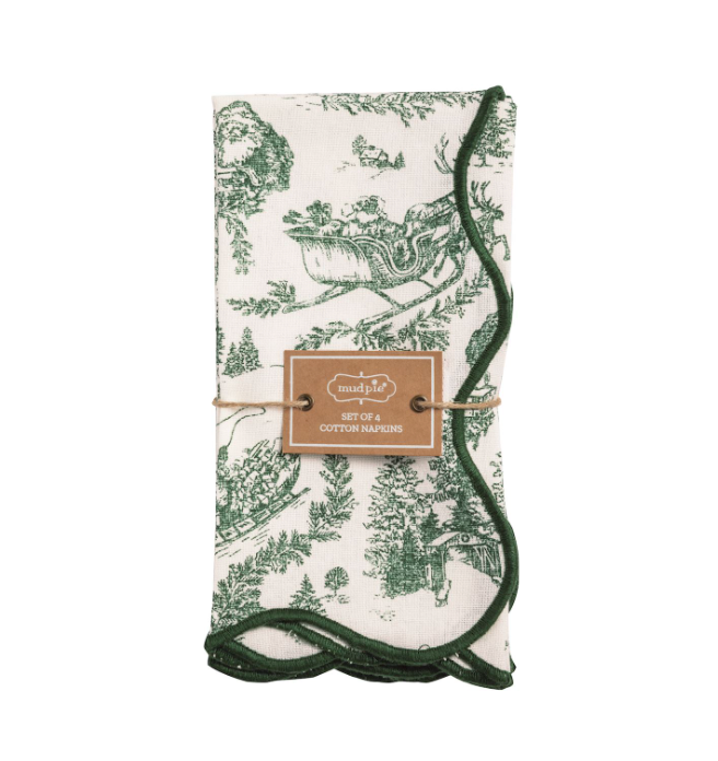 Green Toile Dinner Napkin Set
