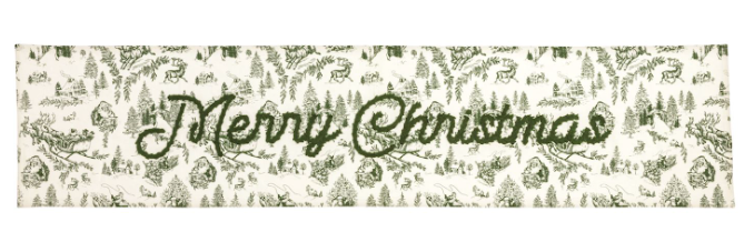 Green Toile Table Runner
