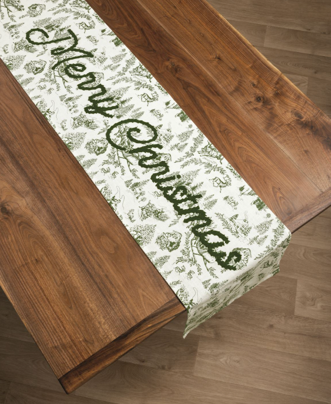 Green Toile Table Runner