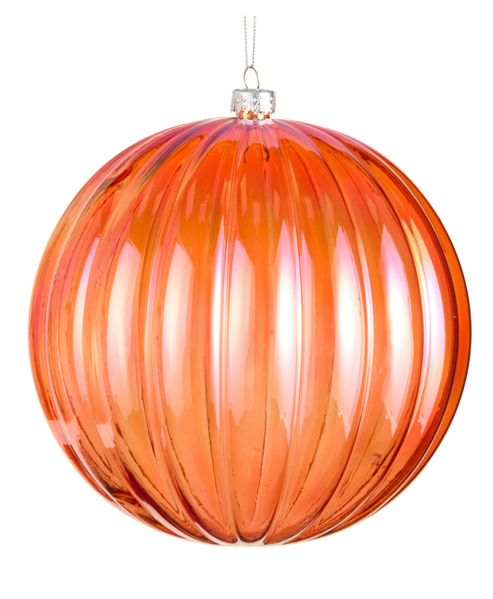 Coral Ribbed Ball Ornament
