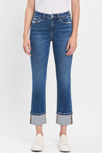 High Rise Cuffed Slim Straight Jean