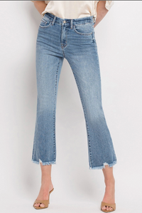 High Rise Frayed Hem Crop Flare Jean