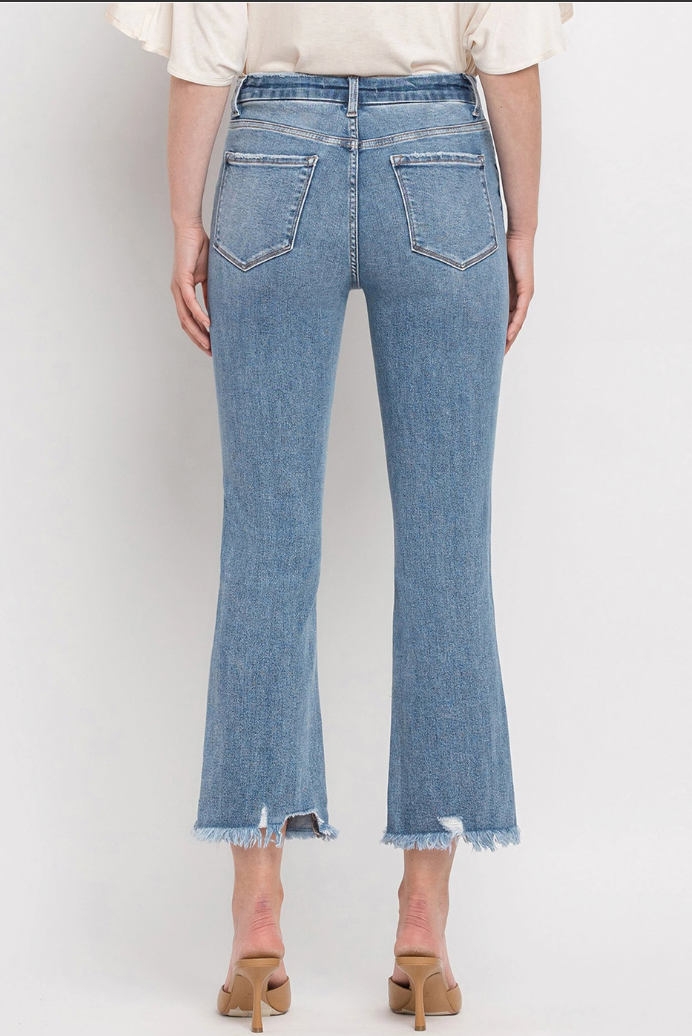 High Rise Frayed Hem Crop Flare Jean