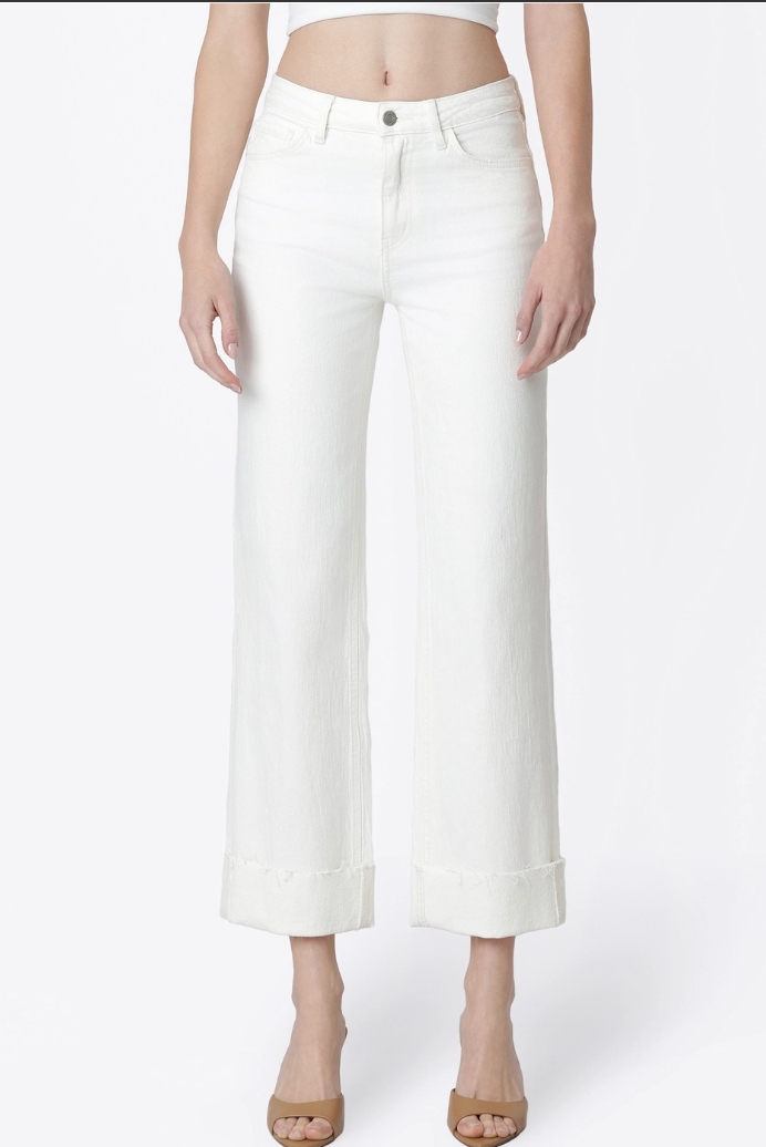 High Rise Cuffed Slim Wide Jean