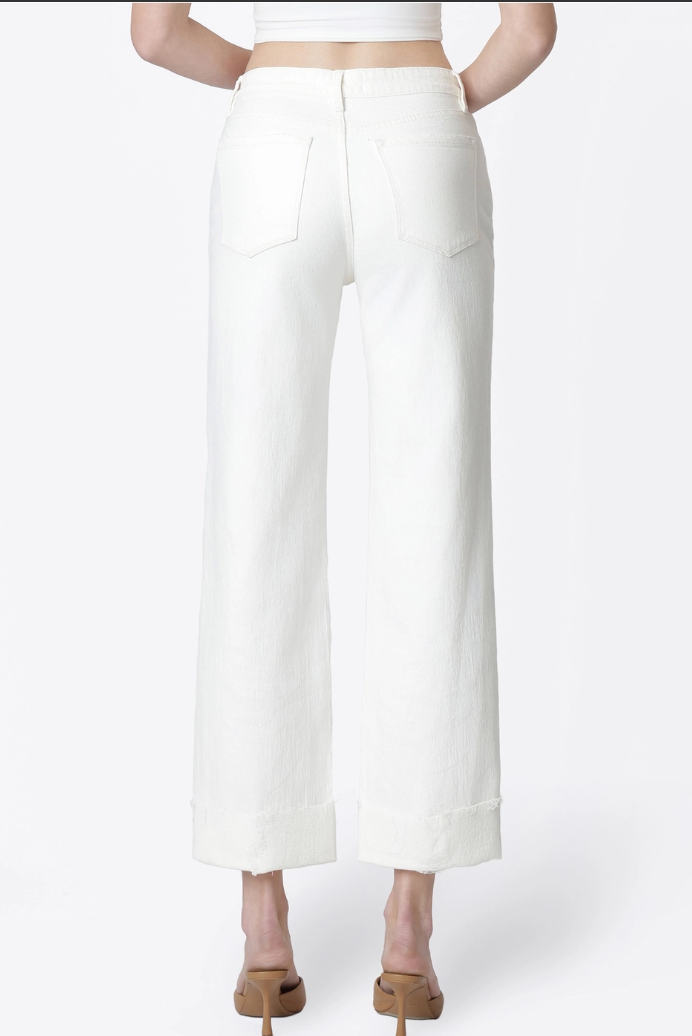 High Rise Cuffed Slim Wide Jean