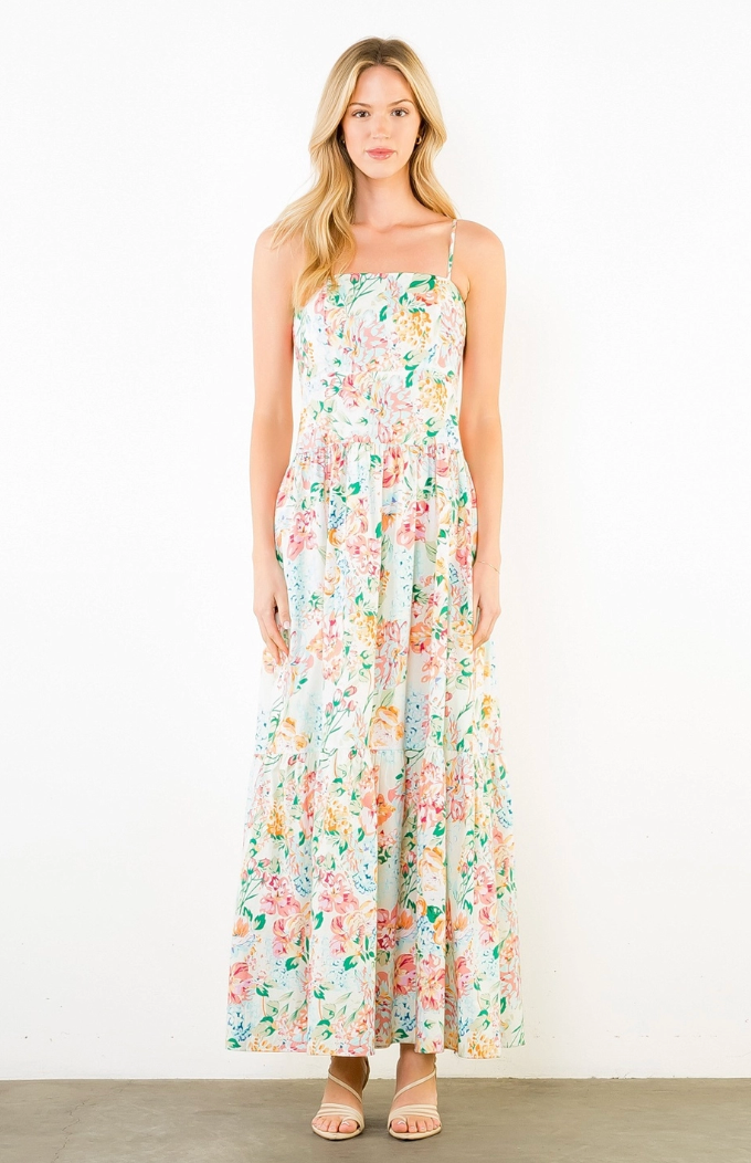 Floral Print Tiered Maxi Dress