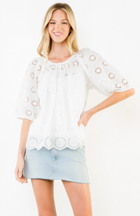 Puff Sleeve Eyelet Embroidery Top