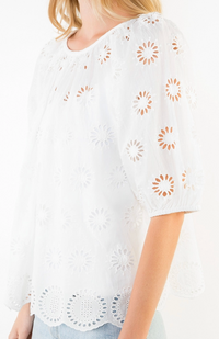 Puff Sleeve Eyelet Embroidery Top