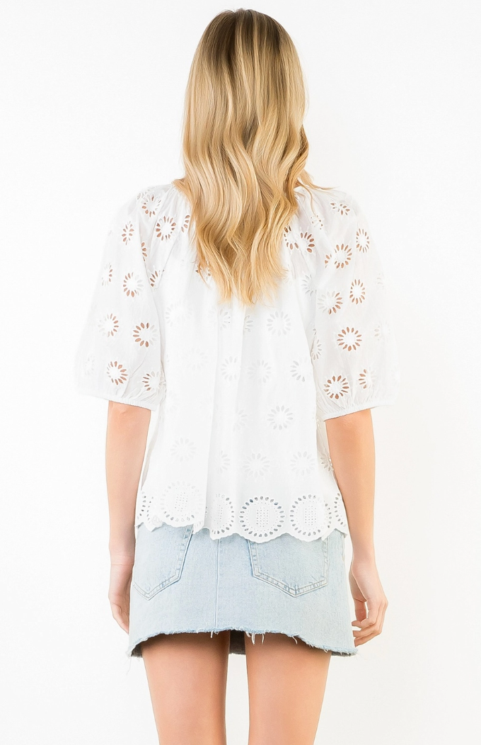 Puff Sleeve Eyelet Embroidery Top