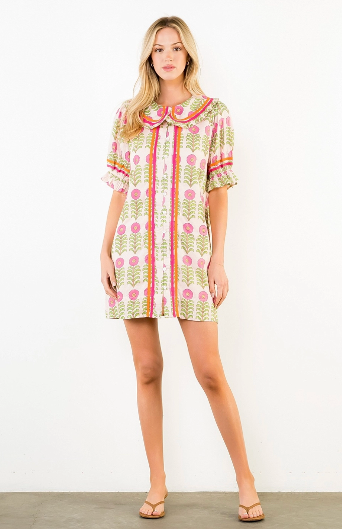 Puff Sleeve Floral Pattern Dress