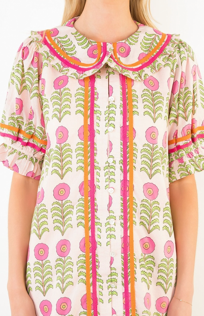 Puff Sleeve Floral Pattern Dress