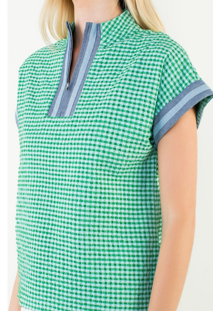 Short Sleeve Gingham Patterned Top