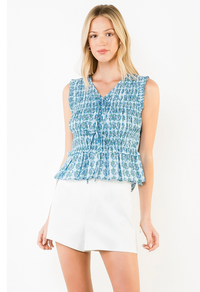 Sleeveless Smocked Floral Ruffle Top