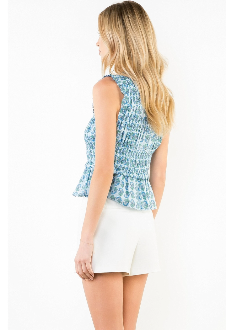 Sleeveless Smocked Floral Ruffle Top