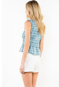 Sleeveless Smocked Floral Ruffle Top