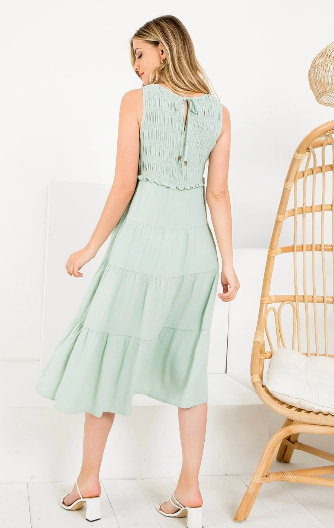 Sage Smocked Midi Dress