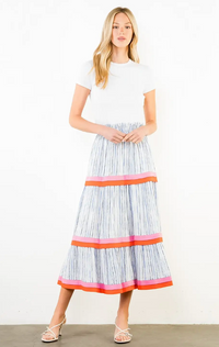 Smocked Stripe Tiered Skirt
