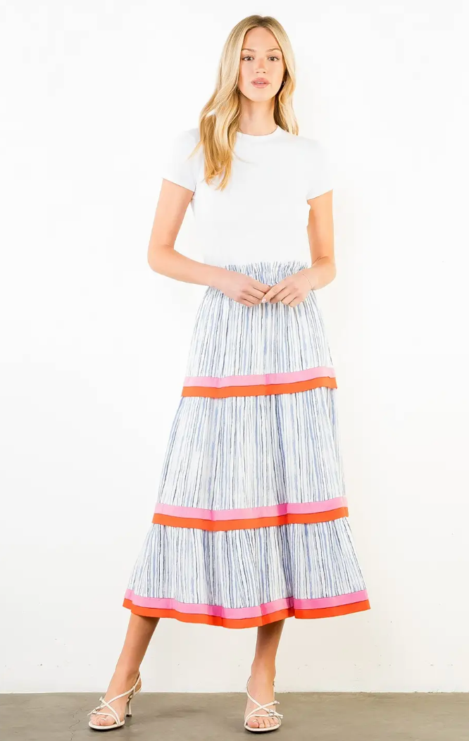 Smocked Stripe Tiered Skirt