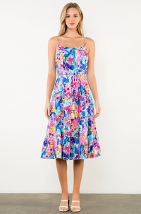 Button Front Print Midi Dress