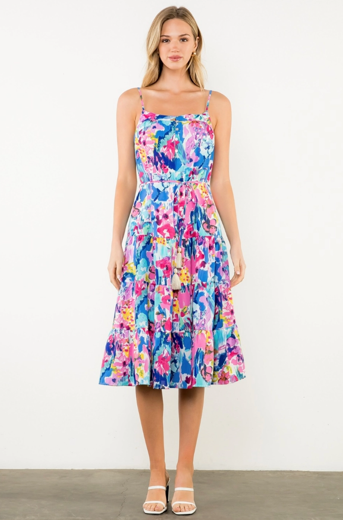 Button Front Print Midi Dress
