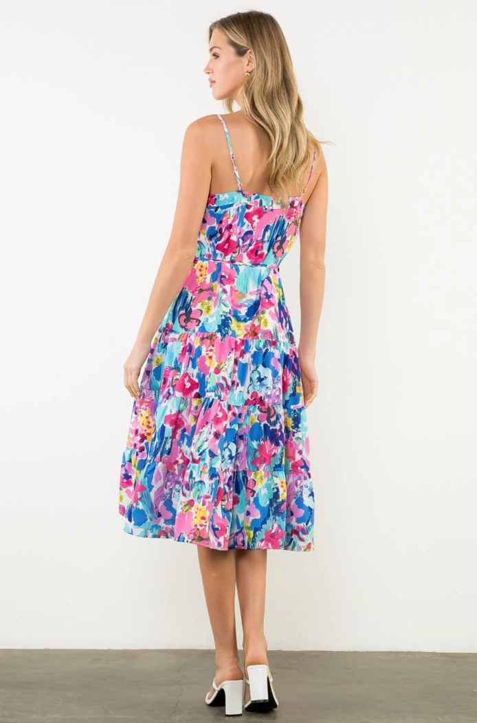 Button Front Print Midi Dress
