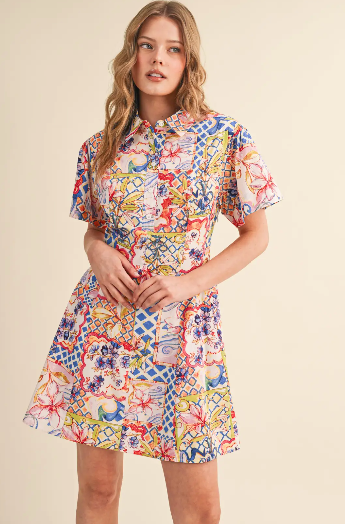 Floral Short Sleeve Mini Dress