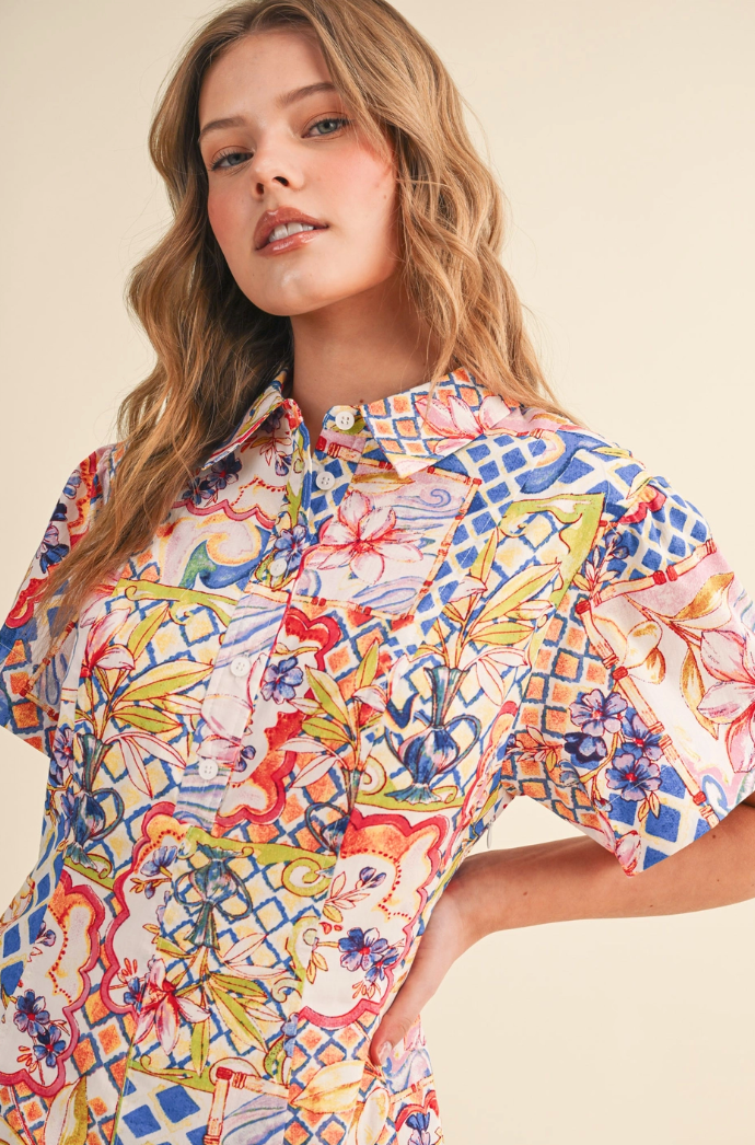 Floral Short Sleeve Mini Dress
