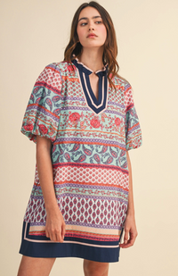 Print Bubble Sleeve Shift Dress