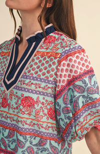 Print Bubble Sleeve Shift Dress