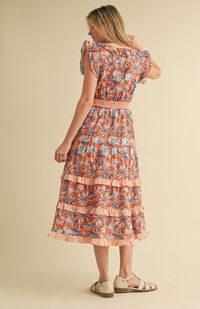 Ruffle Trim Midi Midi Dress