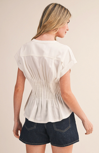 Pin Tuck Waist Button Down Top