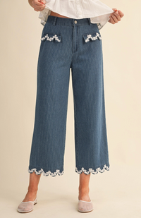 Wide Leg Pant with Lace Trim