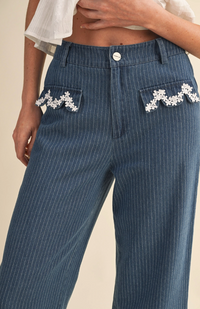 Wide Leg Pant with Lace Trim